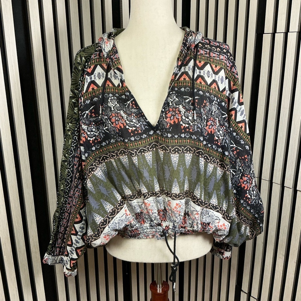 FREE PEOPLE Bohemian Print Women's Hooded Top, XS/S
